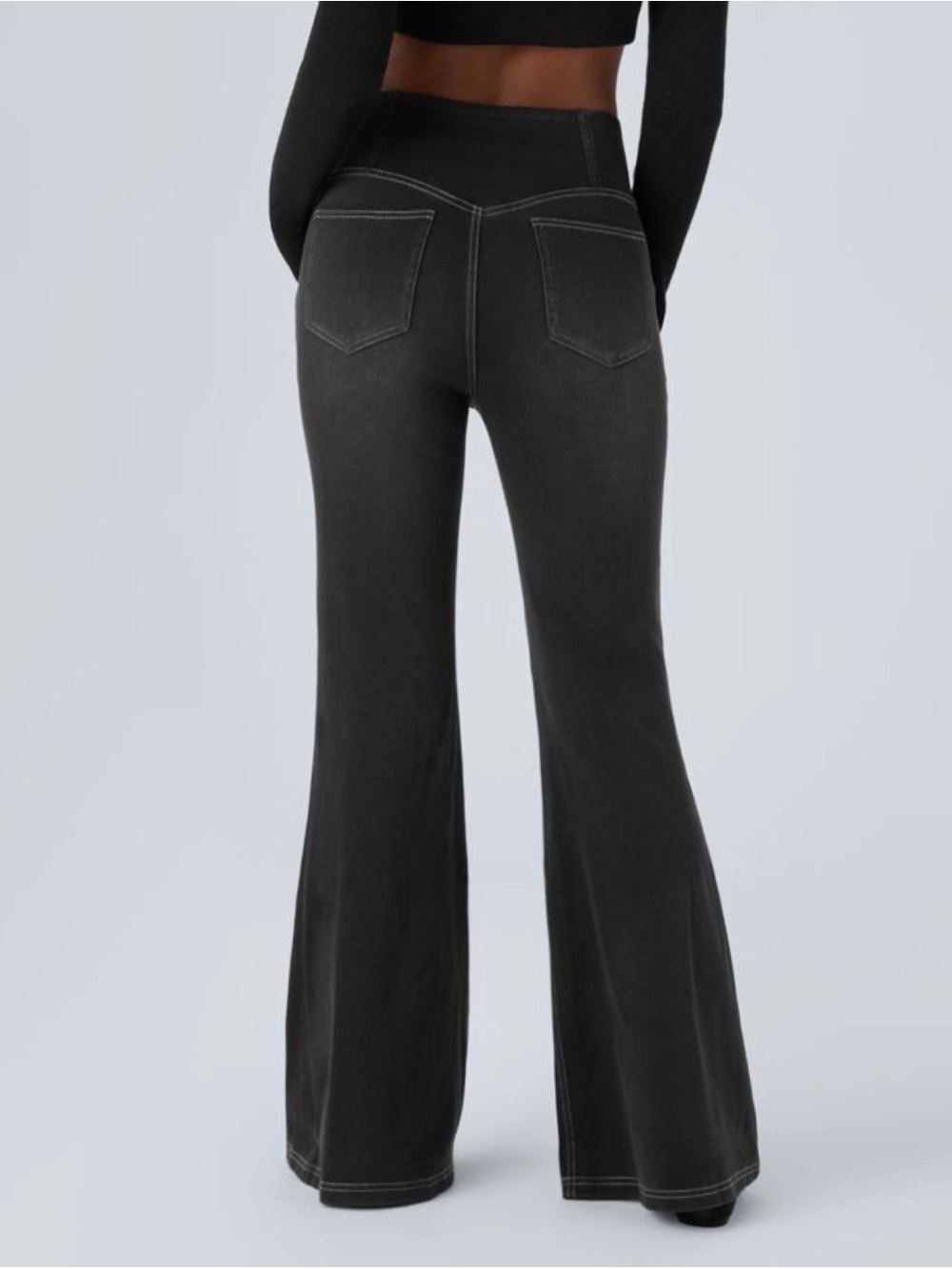 Halara Flex™ High Waisted Crossover Pocket Washed Blk Casual Flare Jeans, size L - Picture 3 of 12